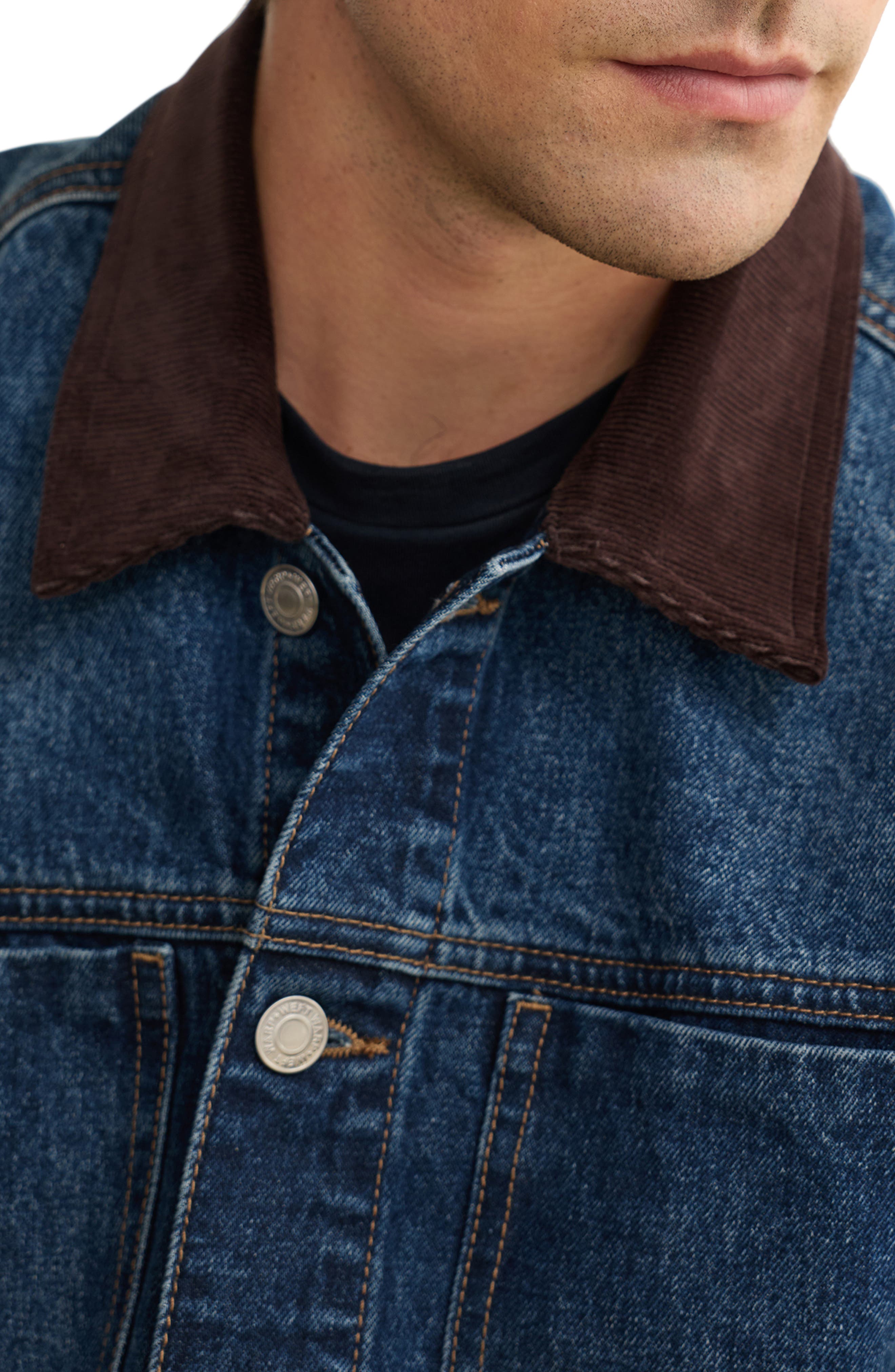WARP+WEFT SEA Denim Jacket with Corduroy Collar (Men) | Nordstrom