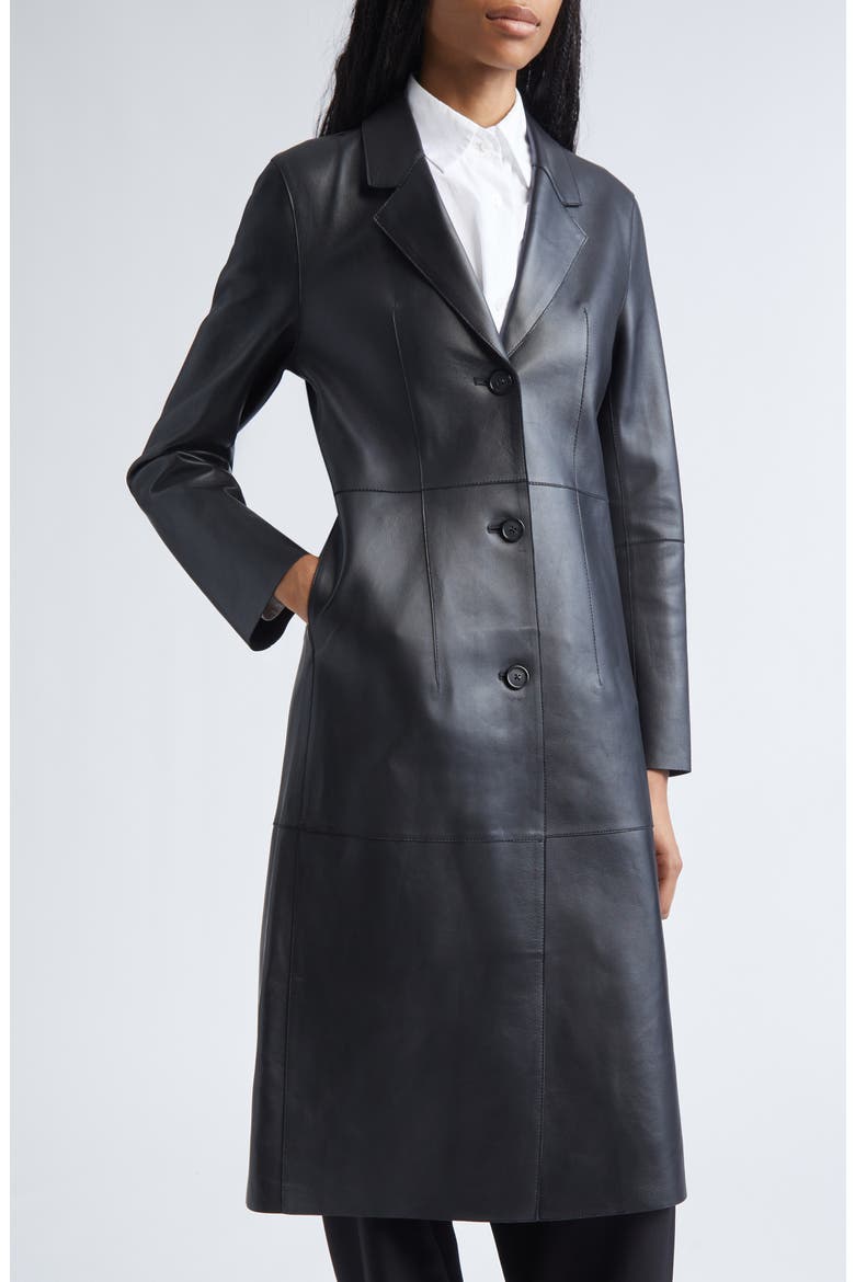 Slim Leather Coat, Main, color, BLACK