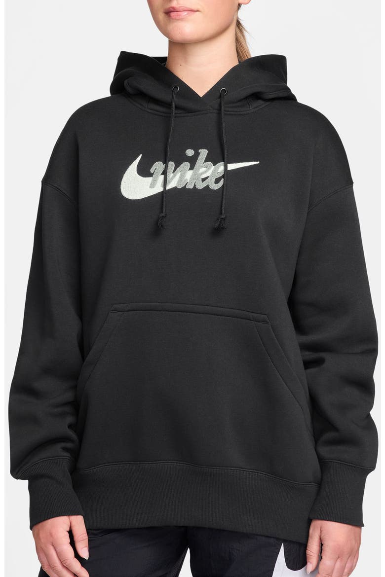 Oversize Brushed Cotton Blend Fleece Hoodie, Main, color, 010 BLACK/SMTWHT