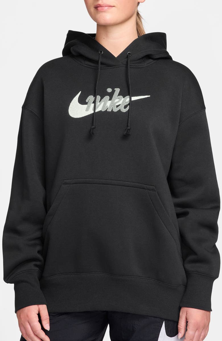 Nike Oversize Brushed Cotton Blend Fleece Hoodie, Main, color, Black/ Summit White