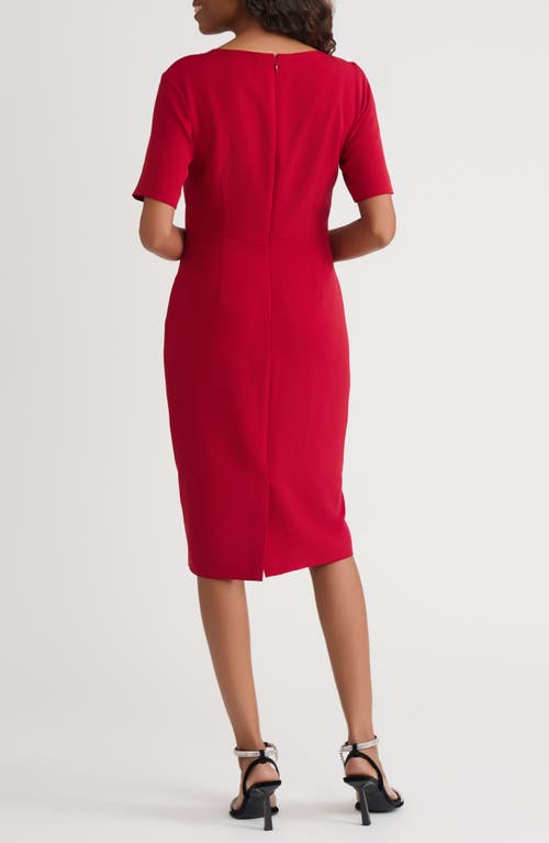 Kasper Asymmetric Neck Sheath Dress In Red