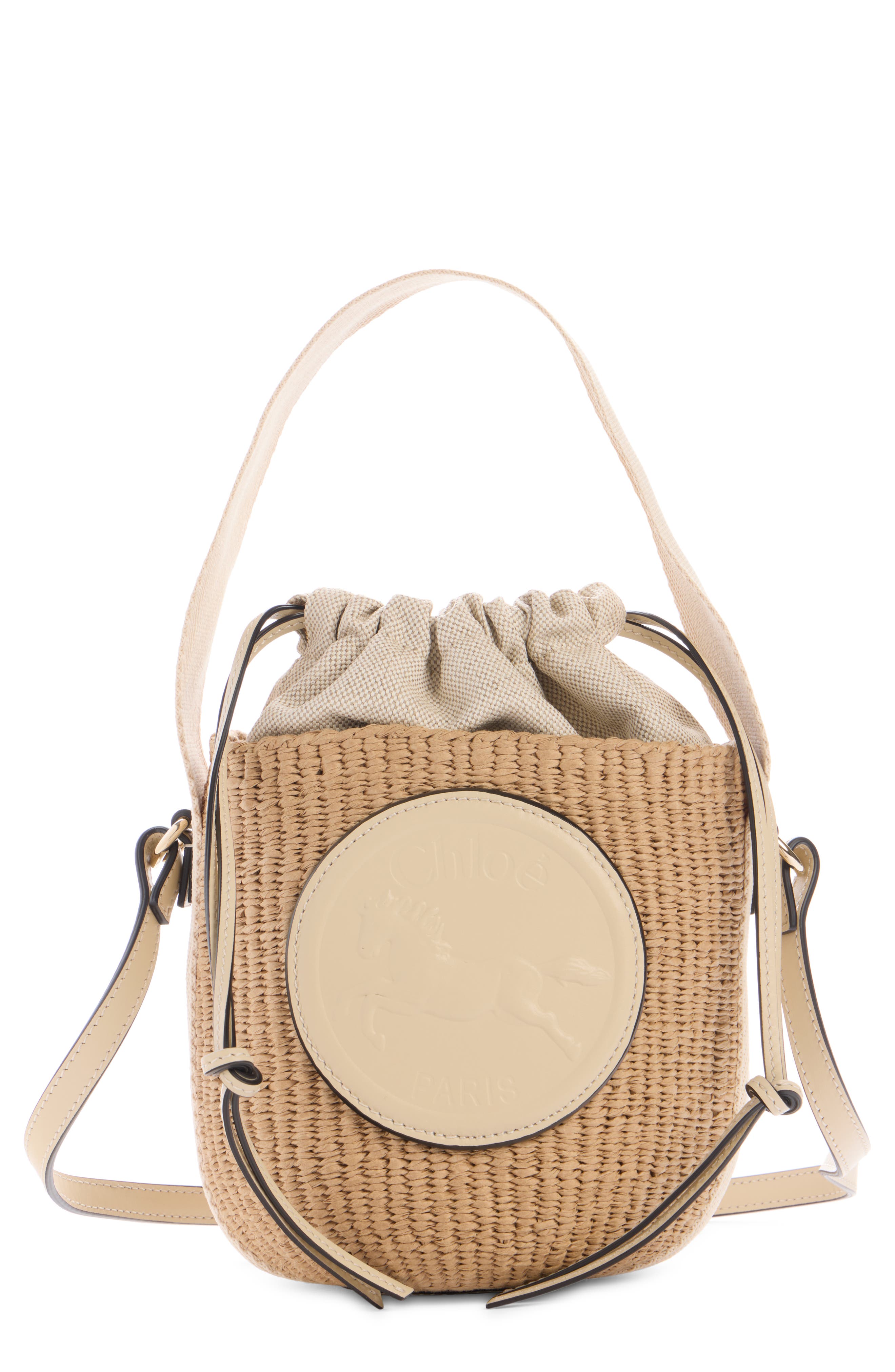 Chloé Horse Medal Woven Raffia Basket Bag, Main, color, 