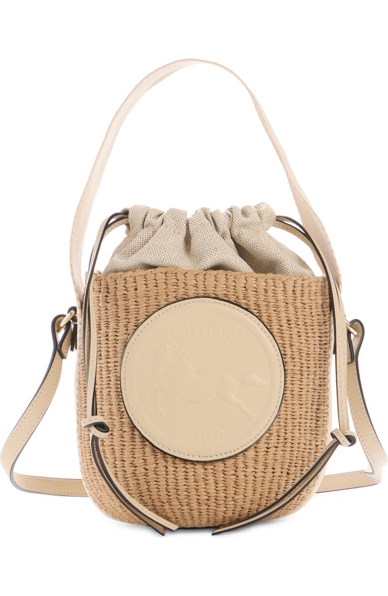 Chloé Horse Medal Woven Raffia Basket Bag, Main, color, Deep Ivory
