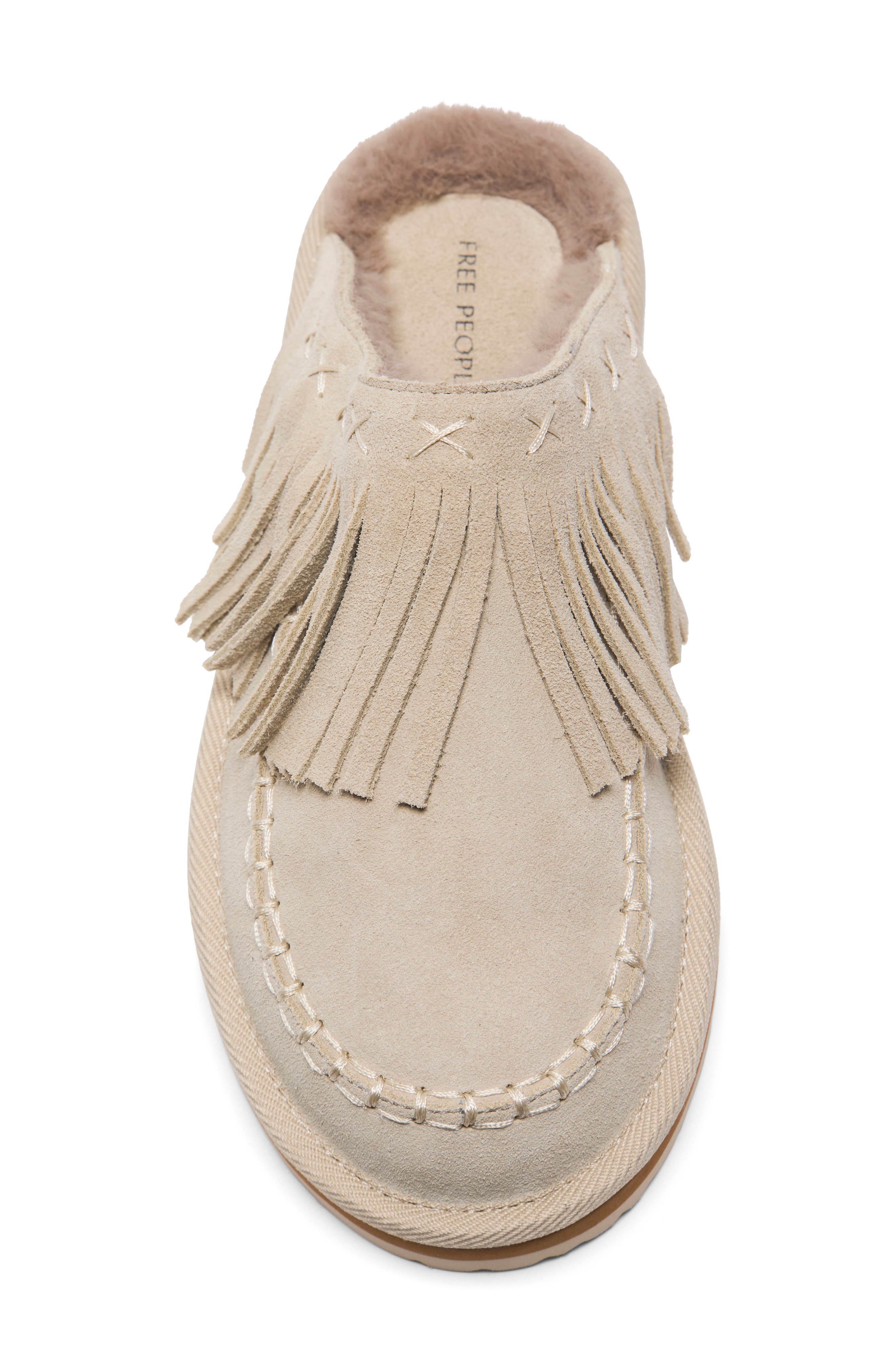 Fallon Fringe Faux Fur Mule Slipper, Alternate, color, SAND SUEDE