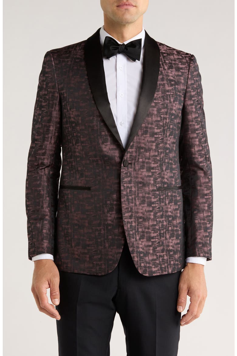 Geometric Patterned Shawl Lapel Dinner Jacket, Main, color, PEWTER/MAUVE