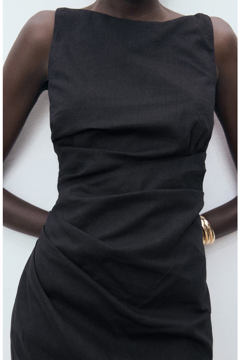 Draped Linen & Cotton Minidress, Alternate, color, BLACK