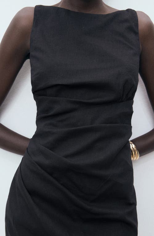 Mango Robe Courte Drapée Lin Noir - Femme - Xl -  In Black