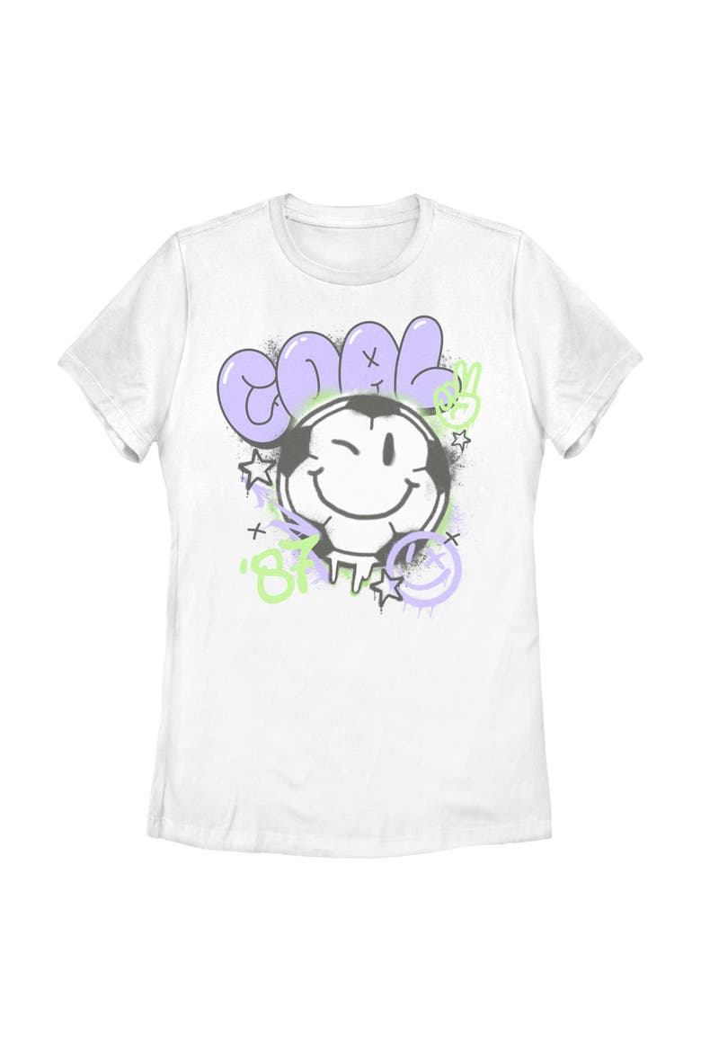 Women's Lost Gods Soccer Ball Smiley Face  Graphic T-Shirt, Main, color, White