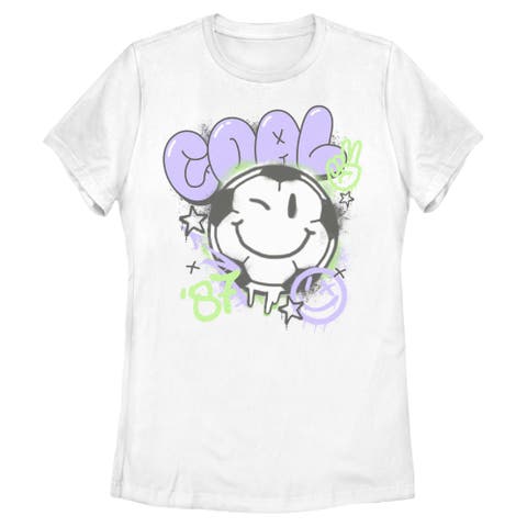 Women's Lost Gods Soccer Ball Smiley Face  Graphic T-Shirt