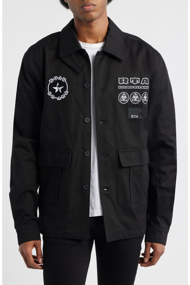 Nilton Graphic Military Patch Button-Up Shirt, Main, color, BLACK MILITARY PATCH