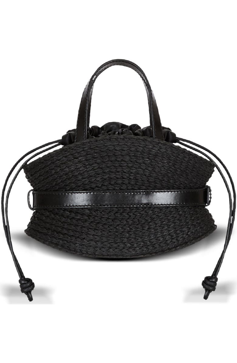 Balmain Shuffle Mini bag in calfskin and raffia, Alternate, color, Black