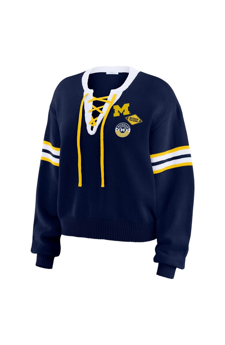 WEAR by Erin Andrews Women's WEAR by Erin Andrews Navy Michigan Wolverines Lace-Up Pullover Sweater, Alternate, color, Navy