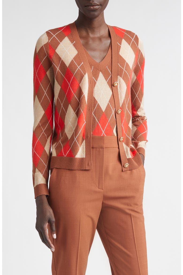 Argyle Plaid Wool Blend Cardigan, Main, color, CAMEL/ RUST / PERSIMMON MULTI