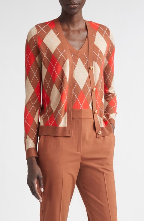 Argyle Plaid Wool Blend Cardigan