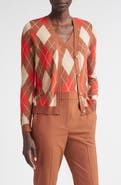 ST. JOHN Argyle Plaid Wool Blend Cardigan