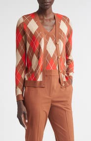 ST. JOHN Argyle Plaid Wool Blend Cardigan