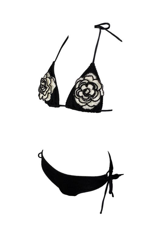 Nessi Byrd Kids' Triangle Hand-made Crochet Flower Detail Two-piece Swimsuit