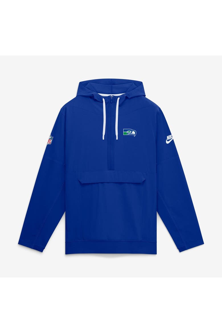 Men's Nike Royal Seattle Seahawks Sideline Broken Rules Alternate Anorak Half-Zip Hooded Jacket, Main, color, Royal
