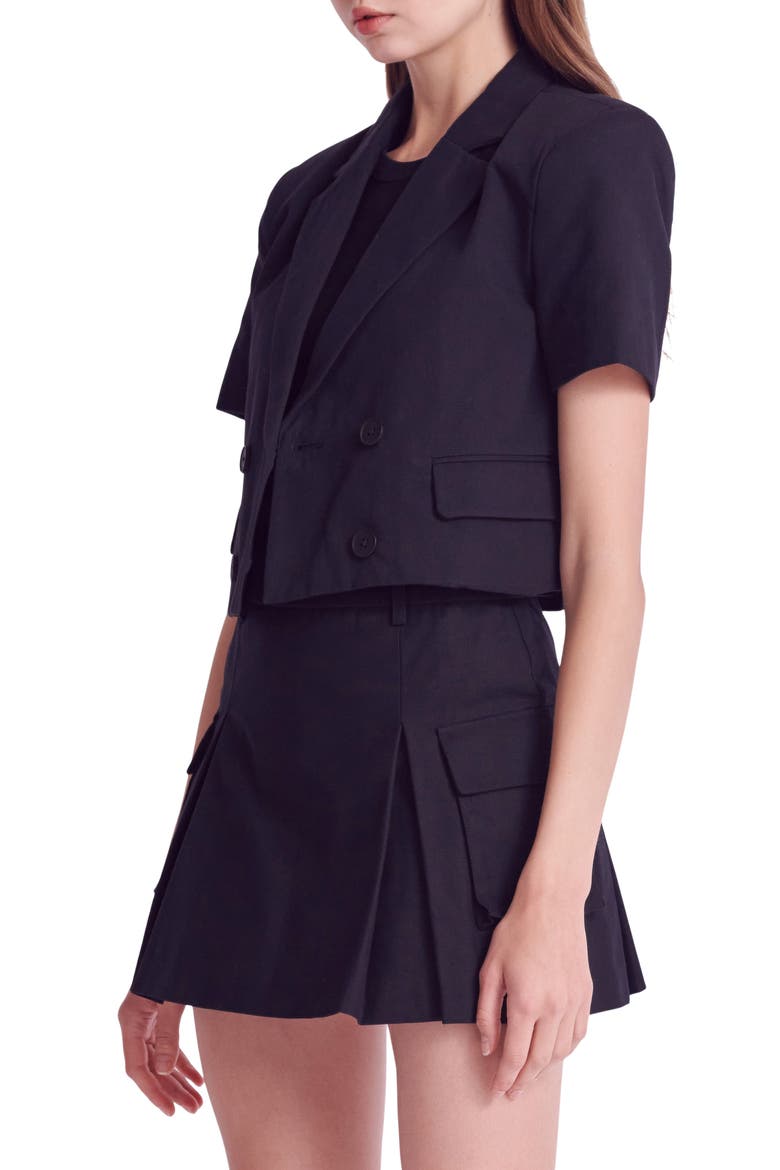 Short Sleeve Double Breasted Blazer, Alternate, color, BLACK