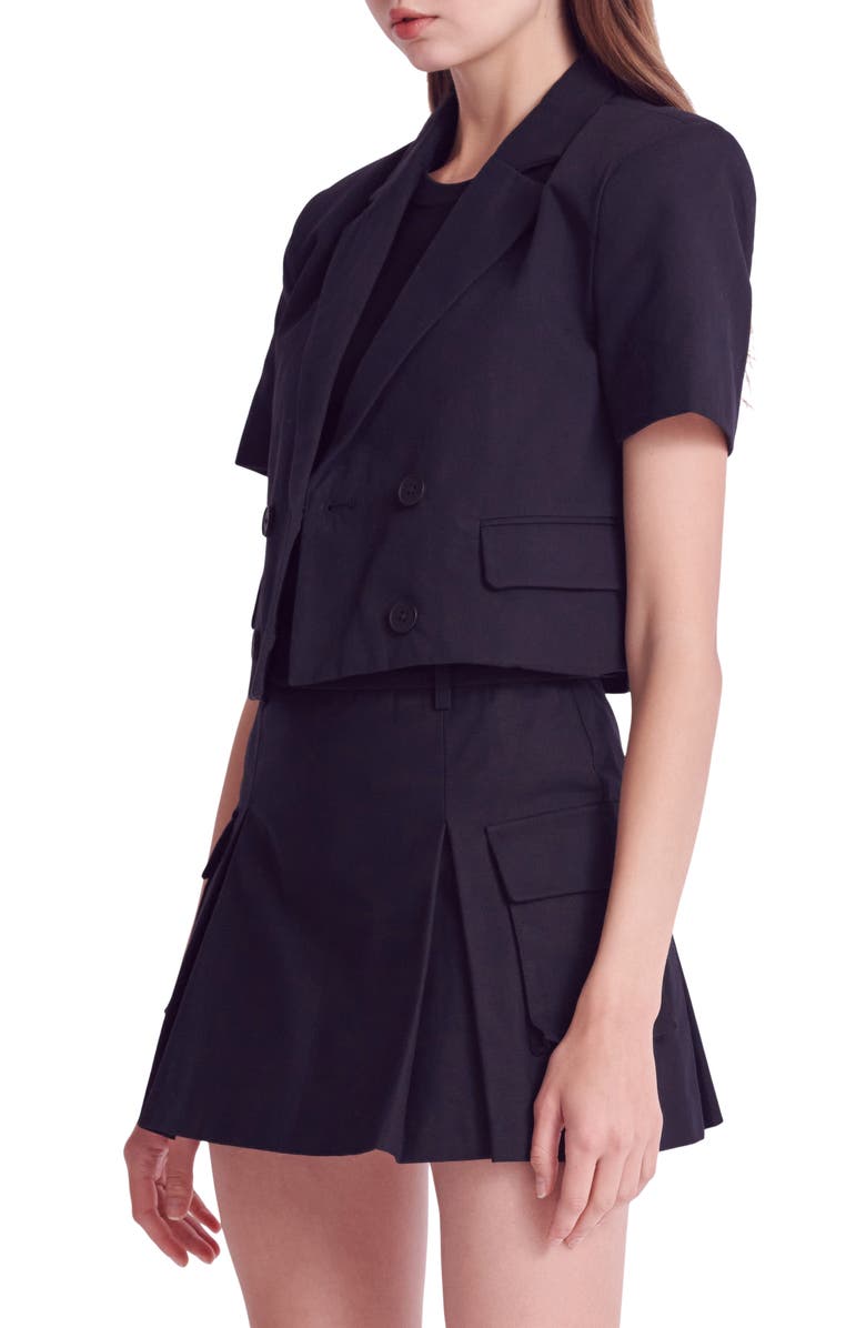 English Factory Short Sleeve Double Breasted Blazer, Alternate, color, Black