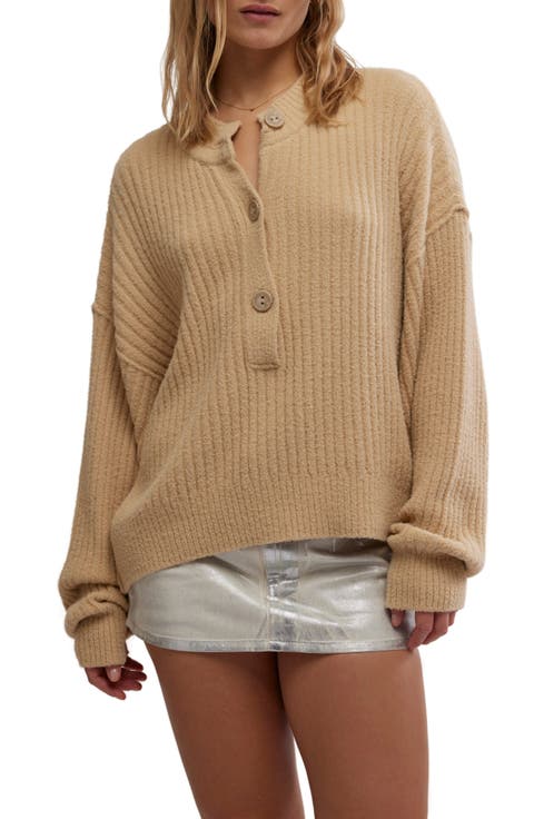 Cocoa Rib Henley Sweater