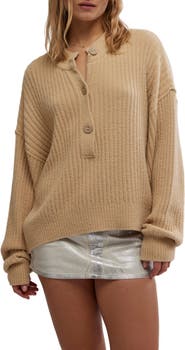 Free People Cocoa Rib Henley Sweater