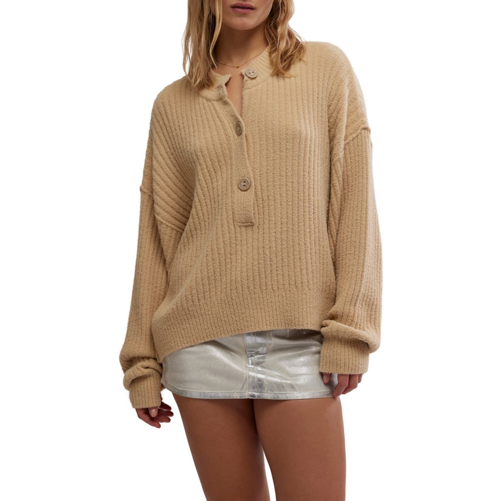 Free People Cocoa Rib Henley Sweater in Sugar Cookie