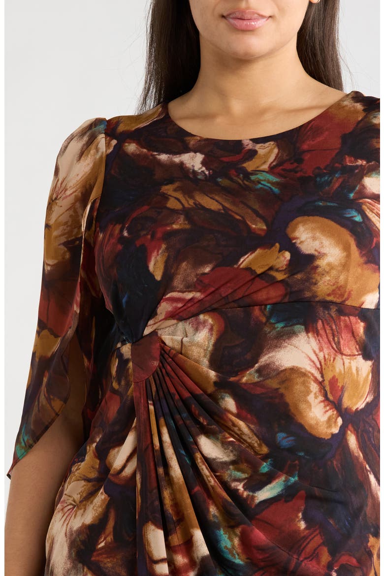 Floral Print Cape Sleeve Minidress, Alternate, color, SPICE