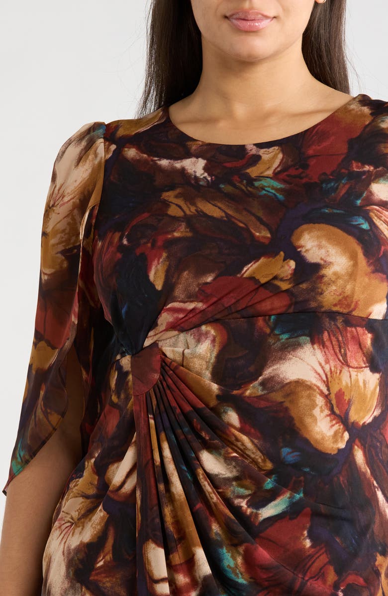 Connected Apparel Floral Print Cape Sleeve Minidress, Alternate, color, Spice