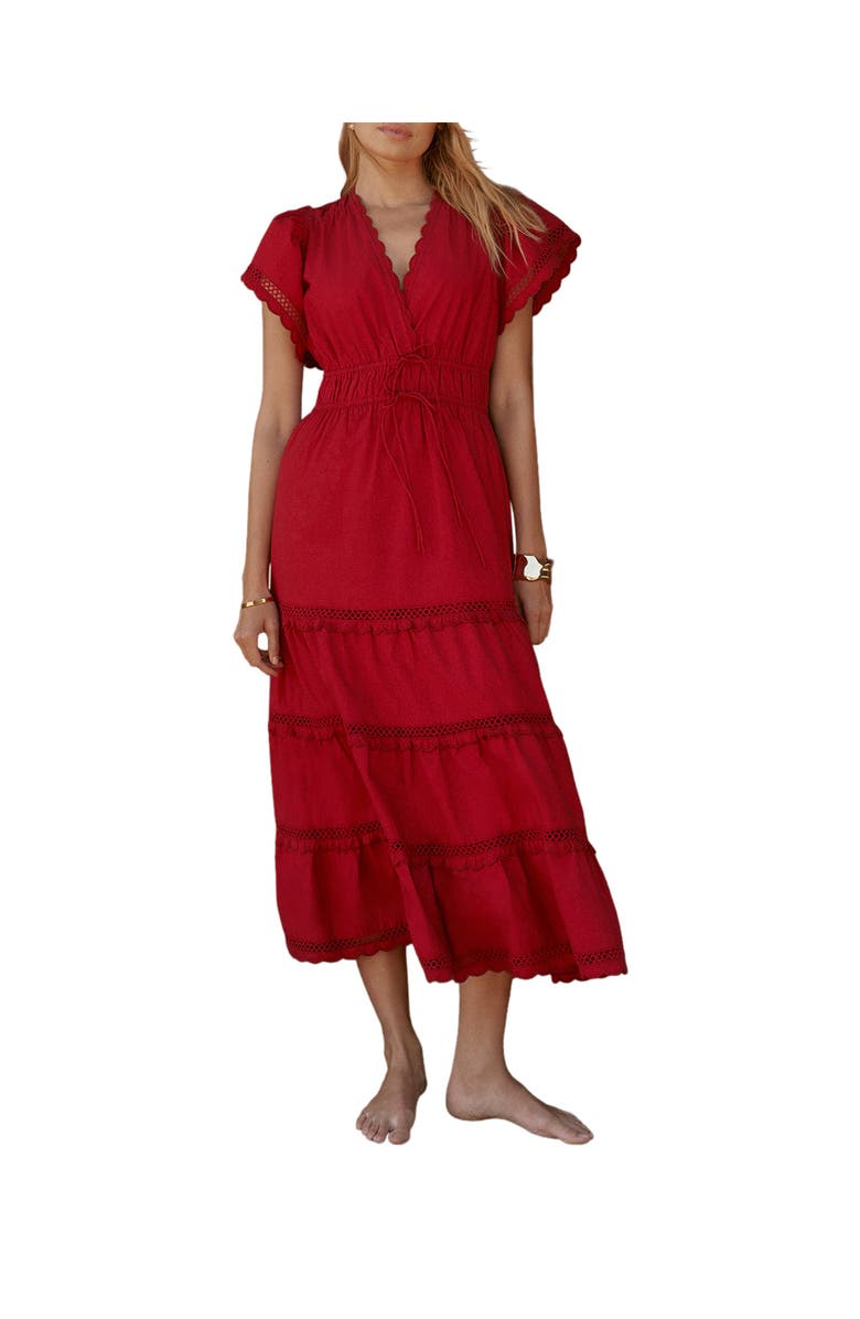 MINT VELVET Cotton Ruffle Maxi Dress, Main, color, Red