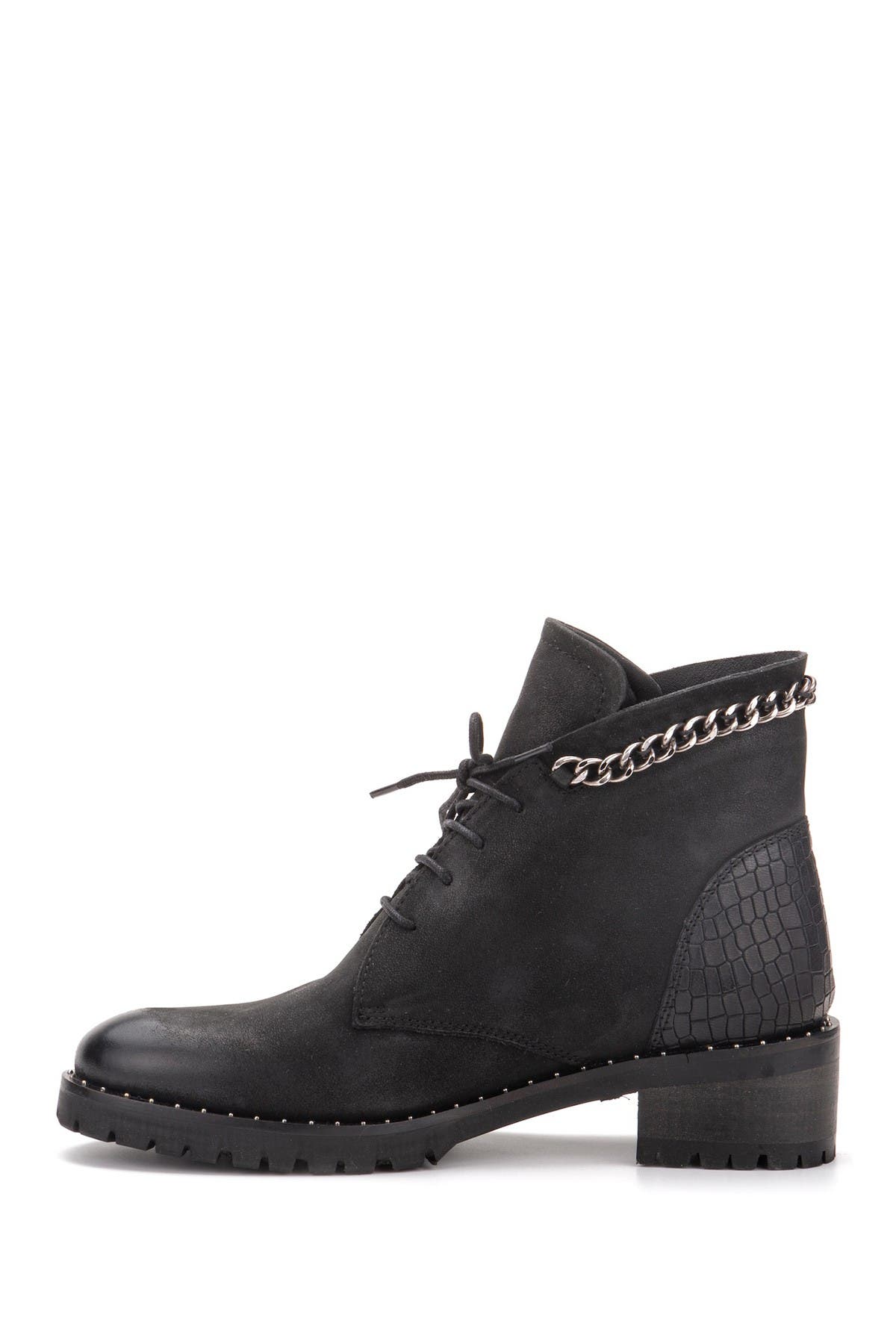 VINTAGE FOUNDRY Olga Chain Trim Leather Lace-Up Boot, Alternate, color, Black