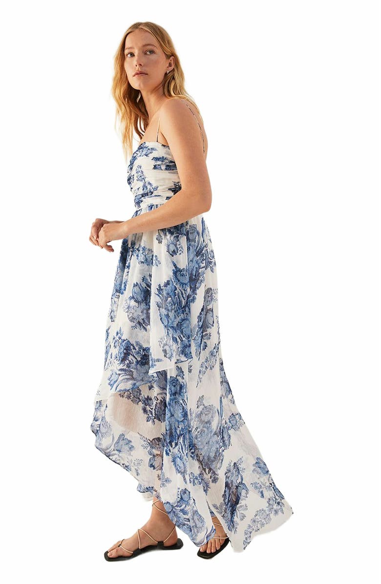 Rebecca Taylor Rosarium Fleur Silk Linen Maxi Dress, Alternate, color, Delft Combo