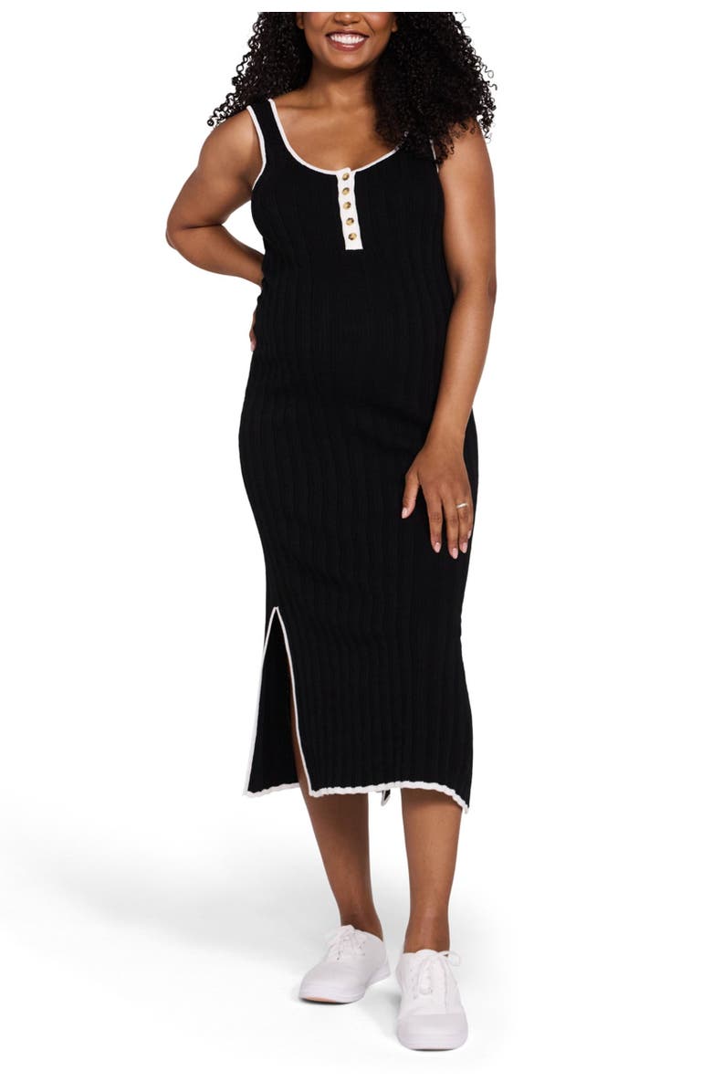 MOTHERHOOD MATERNITY Sleeveless Nursing Henley Midi Dress, Alternate, color, Black & White