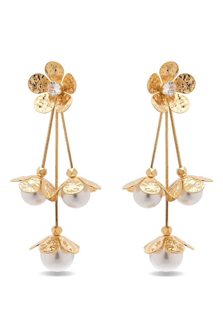 Silvia Flower Drop Earrings, Alternate, color, GOLD