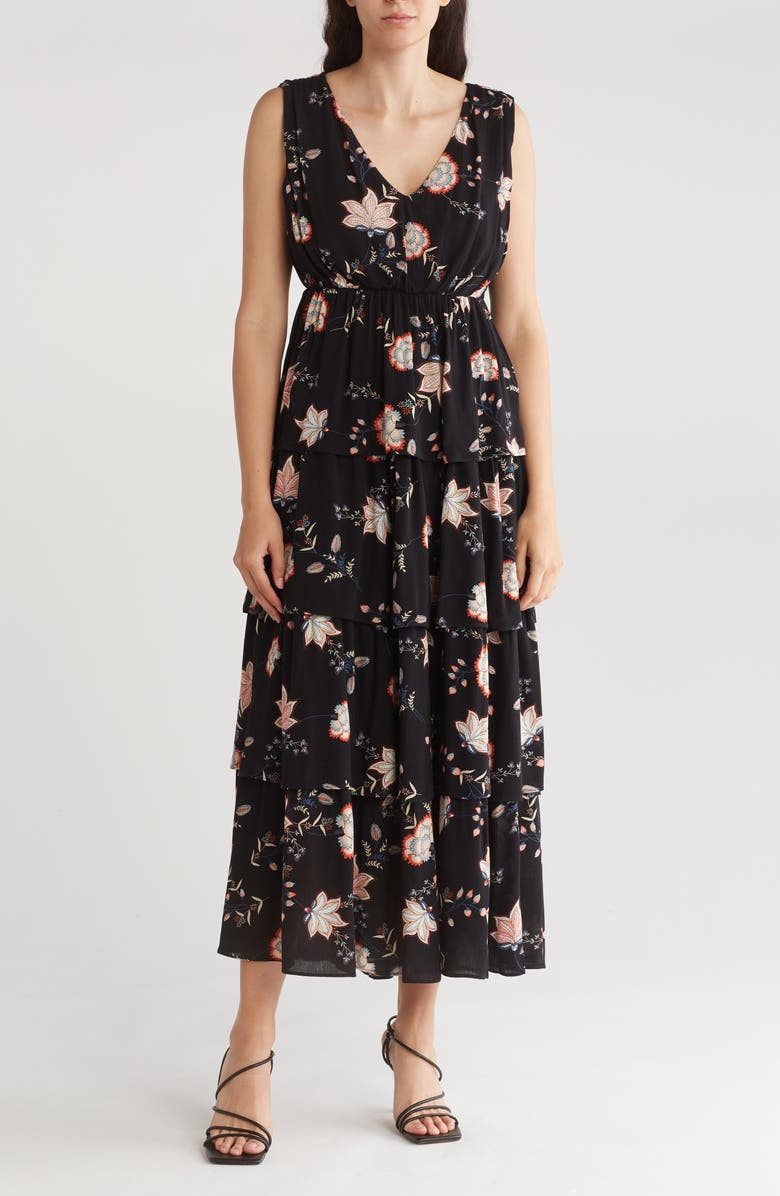 WISHLIST Sleeveless Tiered Maxi Sundress, Main, color, Black
