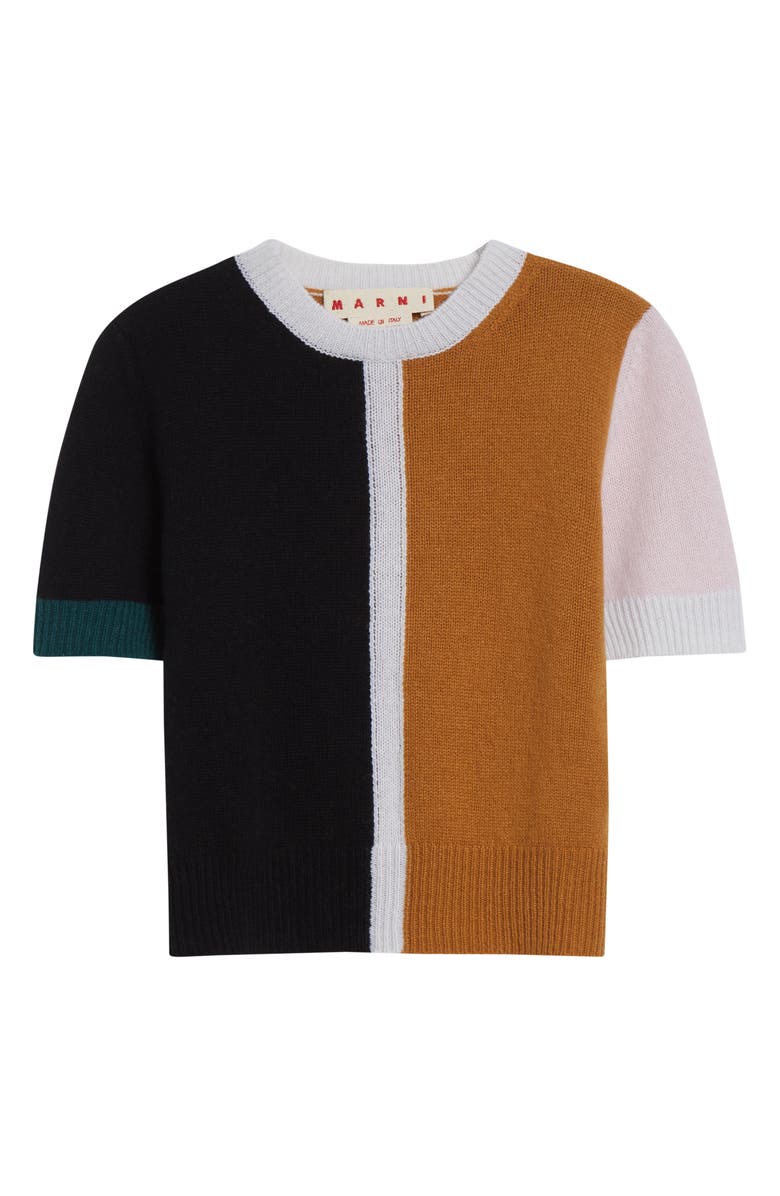 Marni Colorblock Short Sleeve Cashmere Sweater, Alternate, color, Brown/ Black