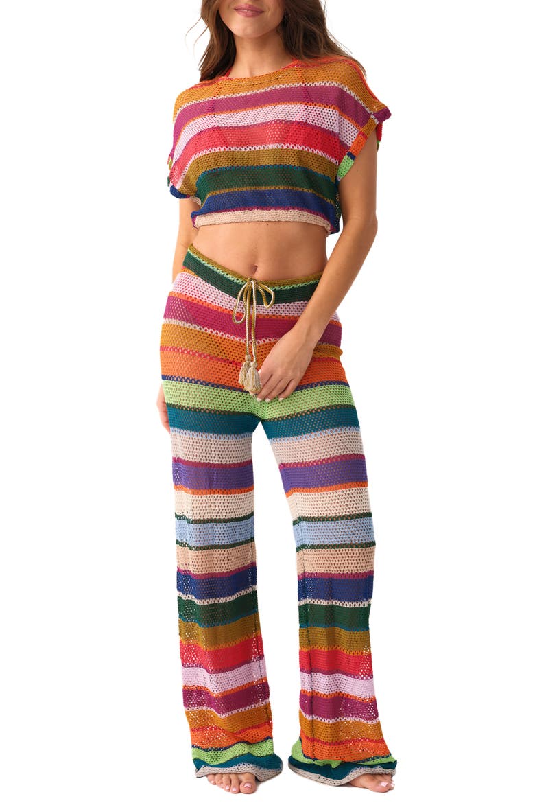 Renee Stripe Sheer Crop Cover-Up Top, Alternate, color, CALYPSO