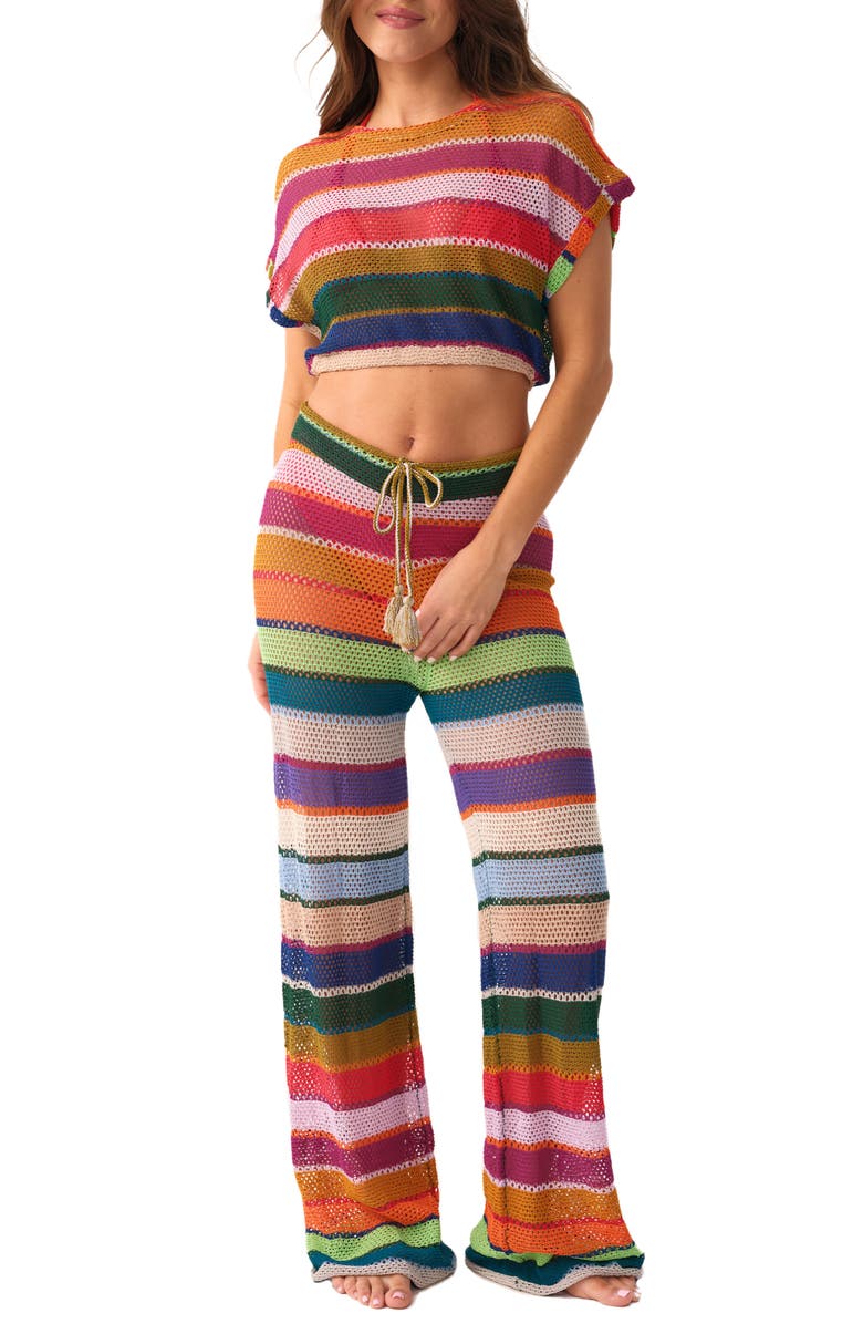 PQ SWIM Bree Boho Stripe Sheer Cover-Up Pants, Alternate, color, Calypso