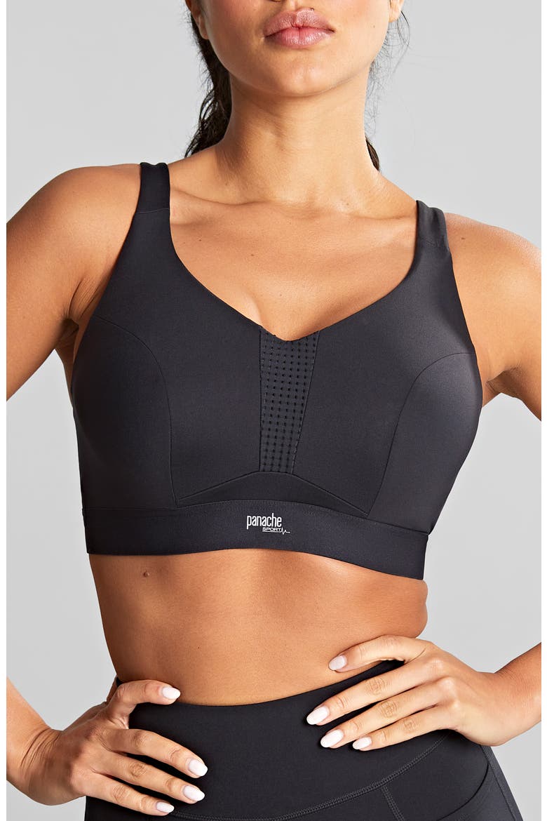 Endurance Underwire V-Neck Unlined Sports Bra, Main, color, BLACK