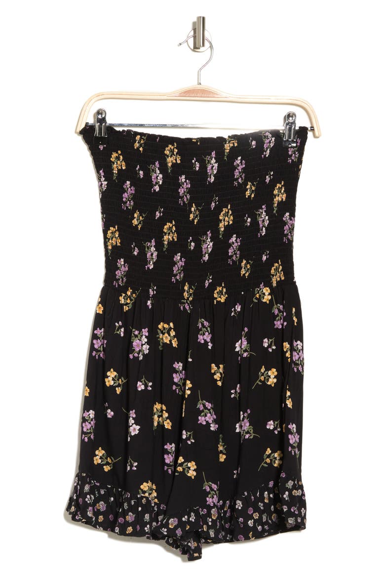 Smocked Strapless Romper, Alternate, color, BLACK