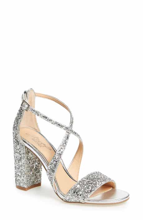 Jewel Badgley Mischka Cook Block Heel Glitter Sandal