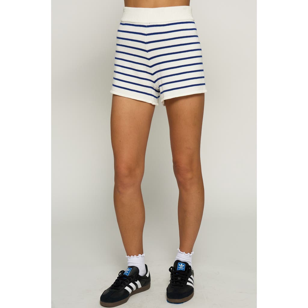 Central Park West Nautical Stripe High Waist Short In Ivory In White
