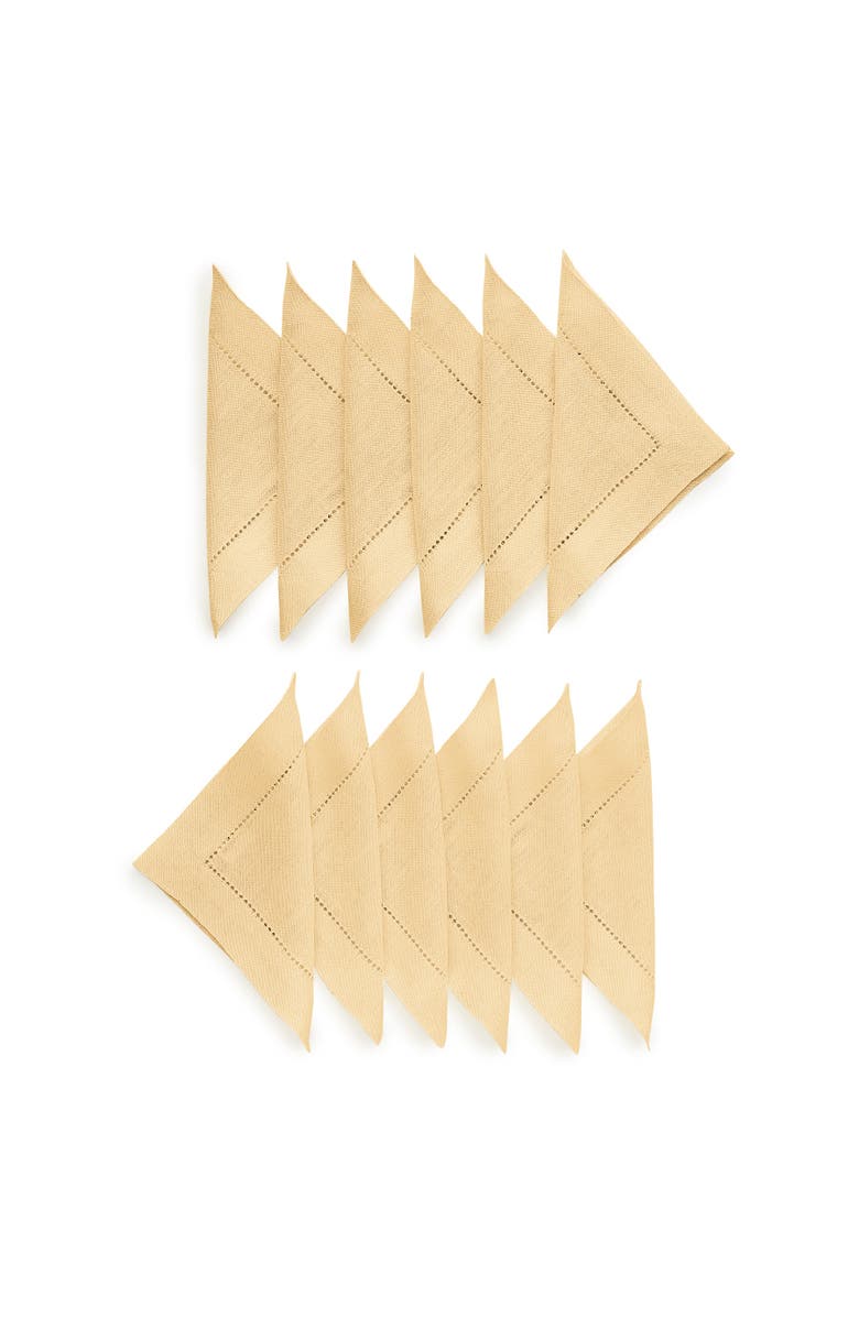 Solino Home Linen Cocktail Napkins - Classic Hemstitch, 6" x 6", Main, color, Beige