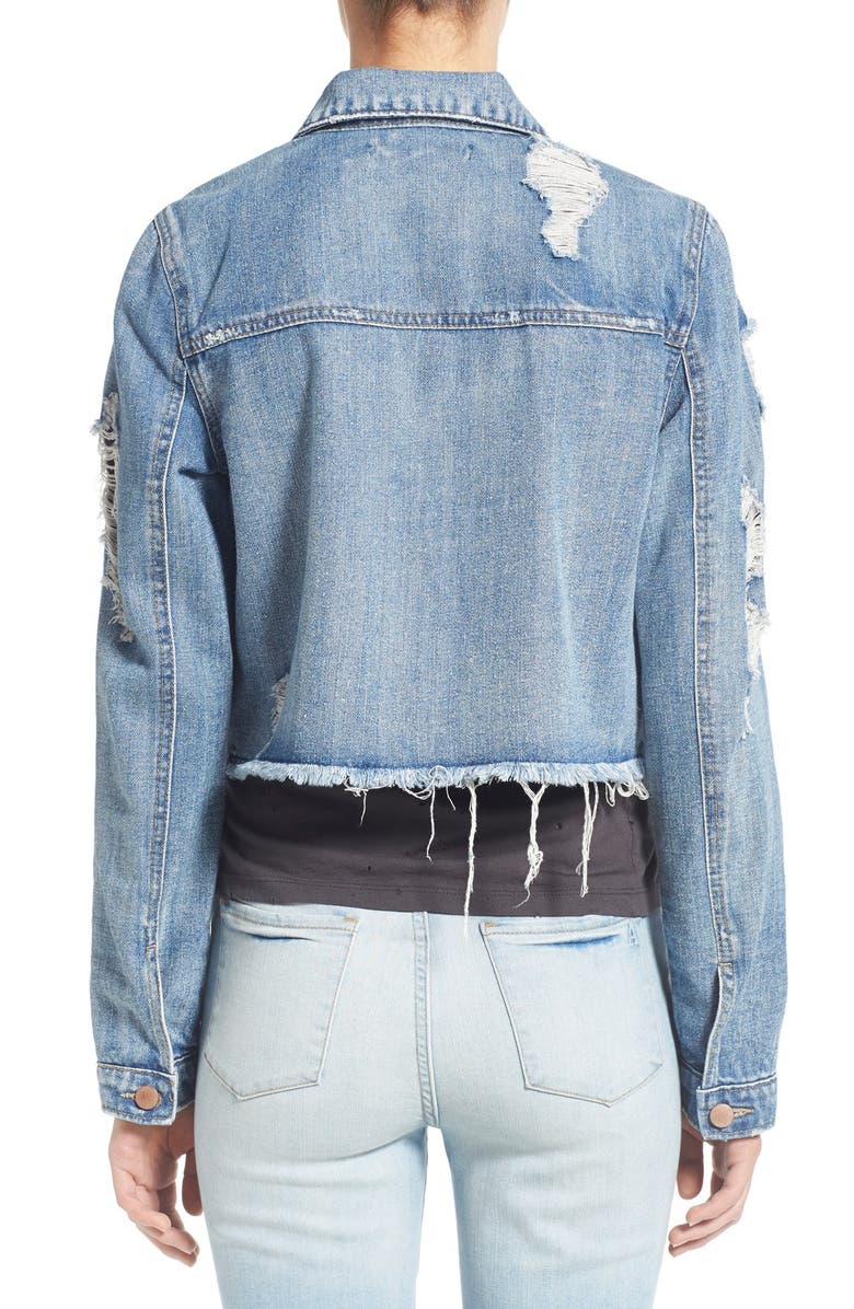 Love, Fire Distressed Denim Jacket, Alternate, color, 