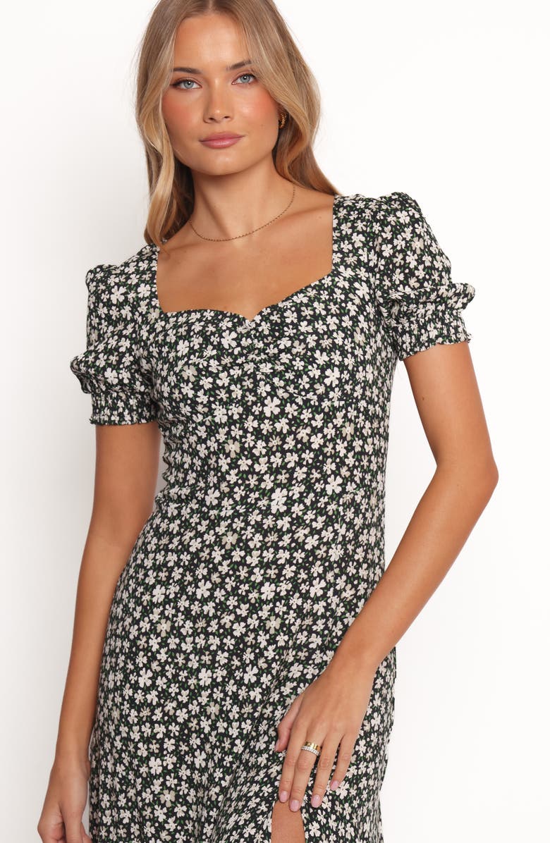 Petal & Pup Franklin Floral Puff Sleeve Midi Dress, Alternate, color, Black Floral