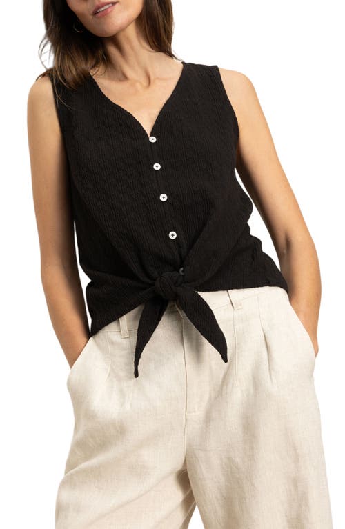 Sanctuary Vacation Textured Tie Front Button-up Tank In Black