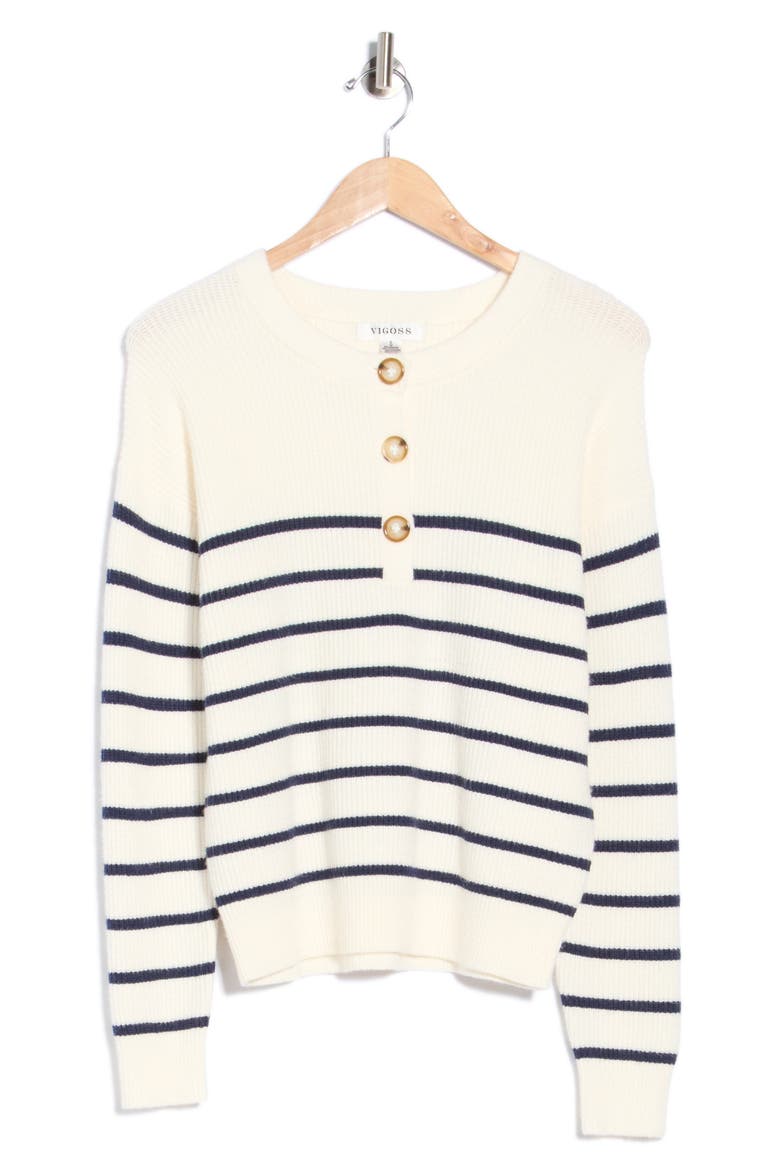 Striped Button Up Sweater, Alternate, color, NAVY COMBO