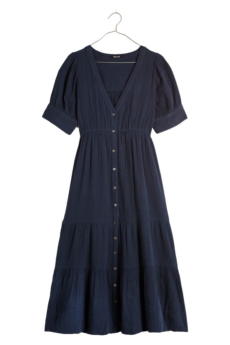 Lightspun Tiered Button Front Midi Dress, Alternate, color, DARK BALTIC