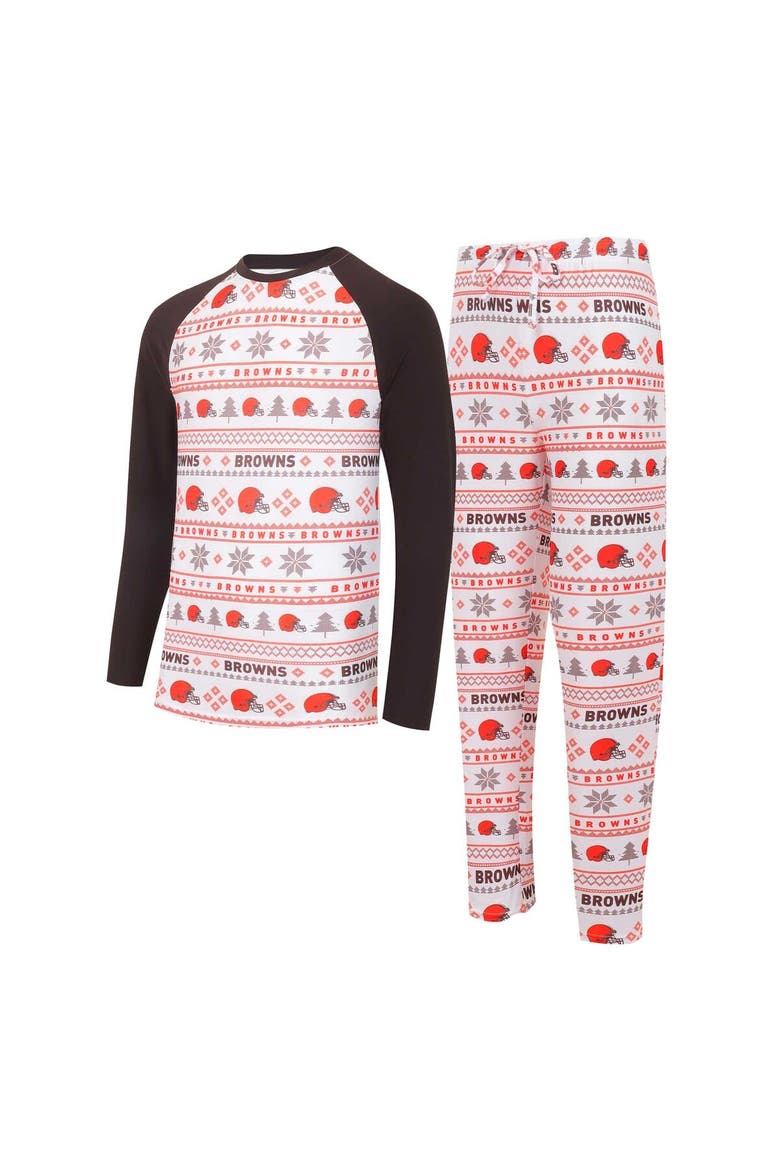 Men's Concepts Sport White/Brown Cleveland Browns Tinsel Raglan Long Sleeve T-Shirt & Pants Sleep Set, Main, color, White