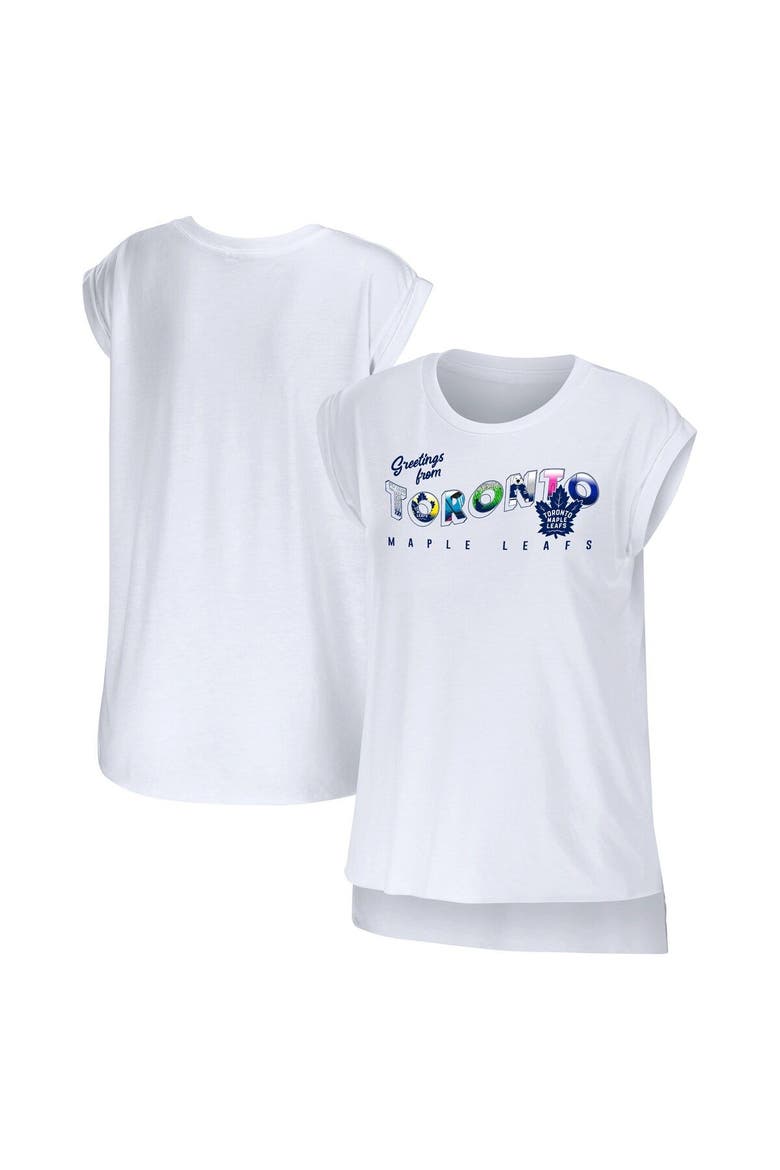Women's WEAR by Erin Andrews White Toronto Maple Leafs Greetings From Muscle T-Shirt, Main, color, White